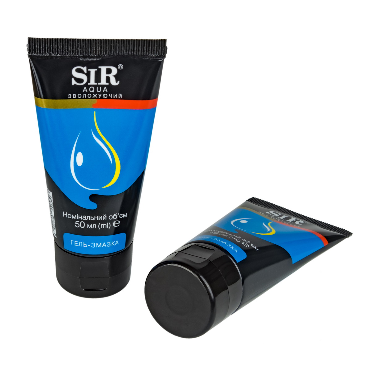 Прозрачный флакон с голубой крышкой геля SiR Aqua 50мл на белом фоне