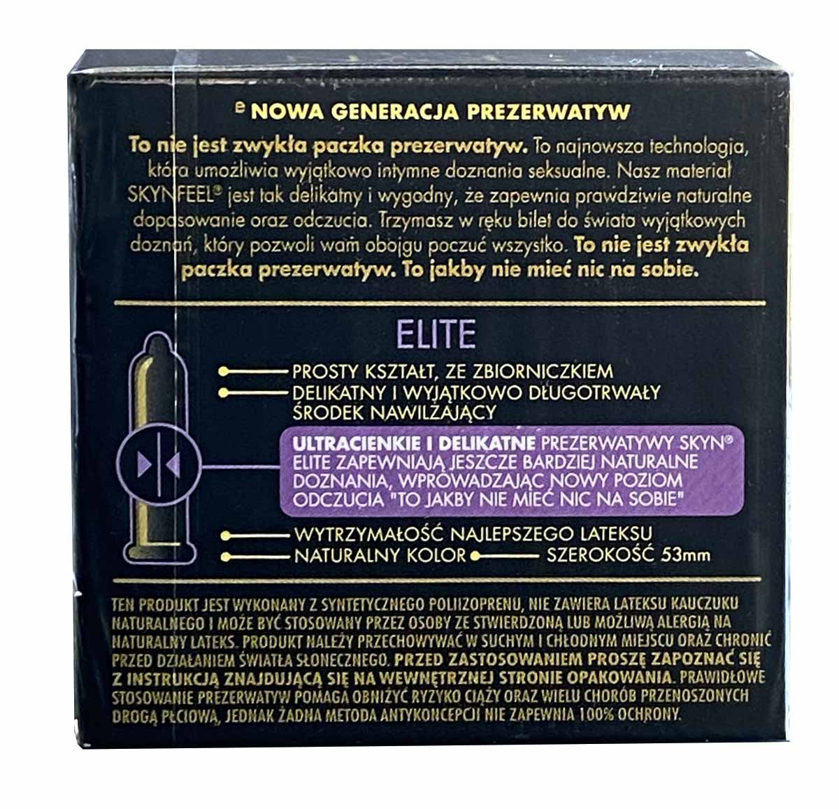 Чорна матова упаковка SKYN Elite з написом Elite, 5 пачок по 3 презервативи без латексу