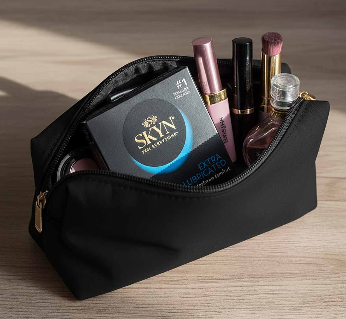 Чорна коробка SKYN Extra Lubricated з жовтим і білим текстом, 3 презервативи без латексу