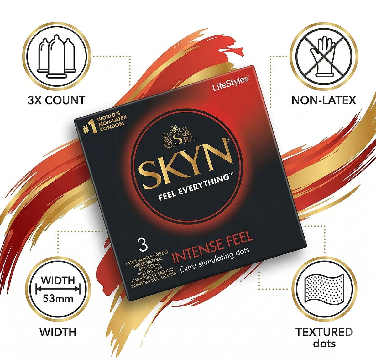 Презервативы SKYN Intense Feel точечные безлатексные 15шт (5 пачек по 3шт) - 3