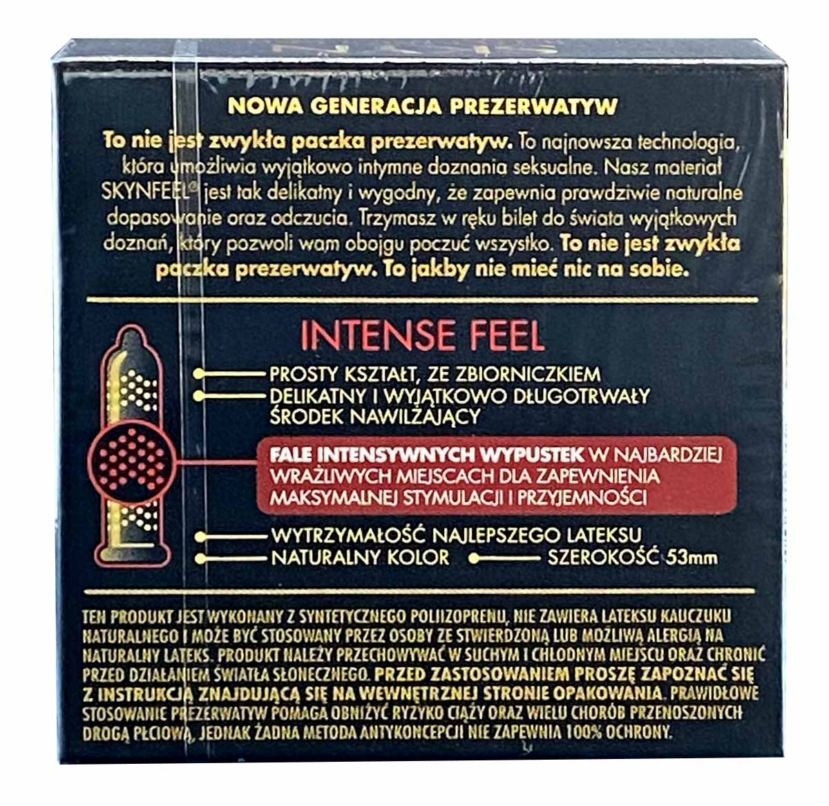 Матовый черный фон с пятью коробками SKYN Intense Feel точечные безлатексные 3шт