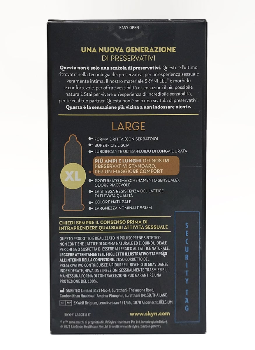 Матовий чорний картон з написом SKYN Large, 8 презервативів, позолочені елементи