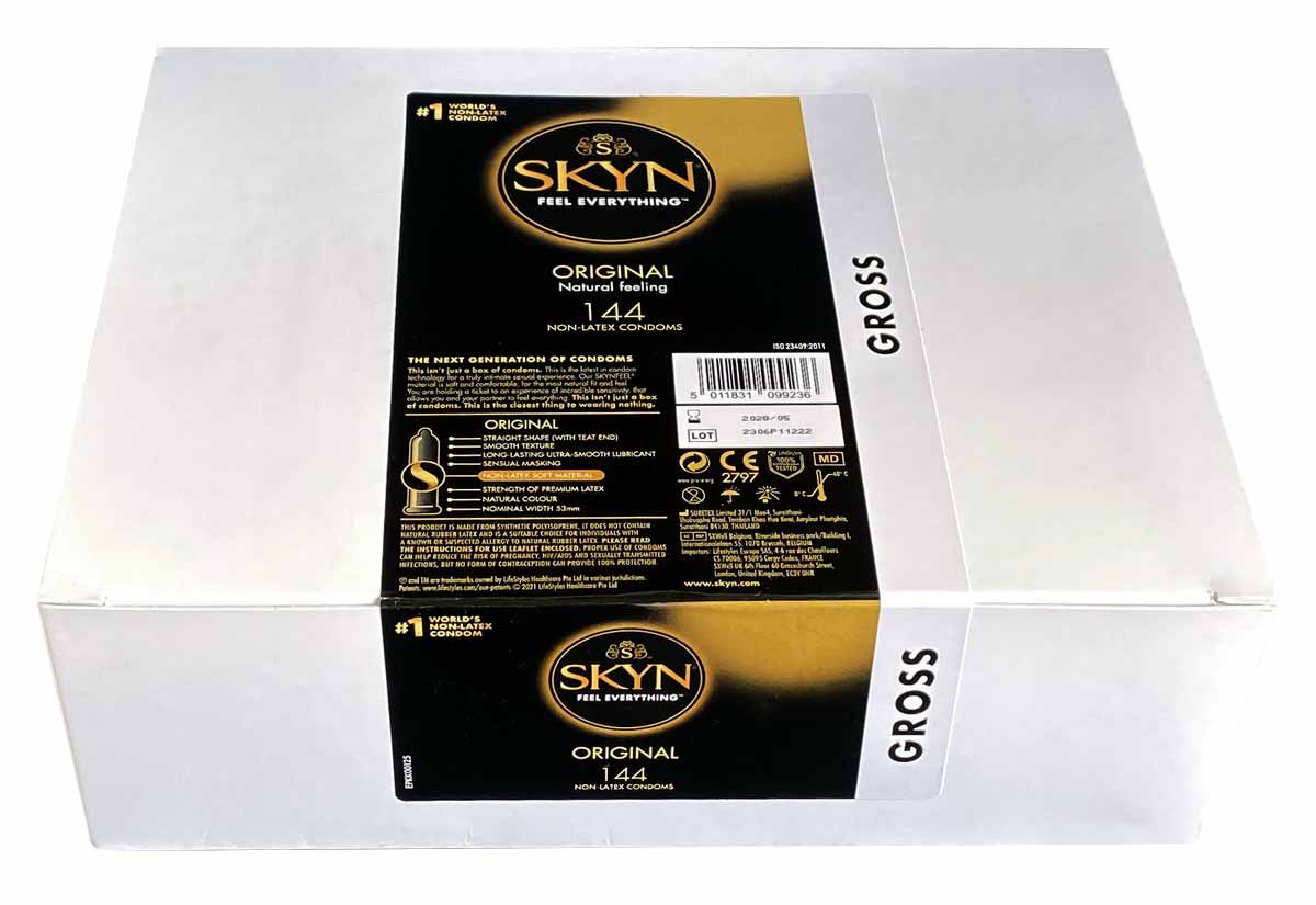 Матовий чорний картон з логотипом SKYN Original та позначкою 144 шт