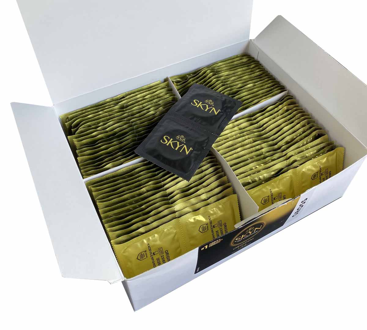 Матовий чорний картон з логотипом SKYN Original та позначкою 144 шт