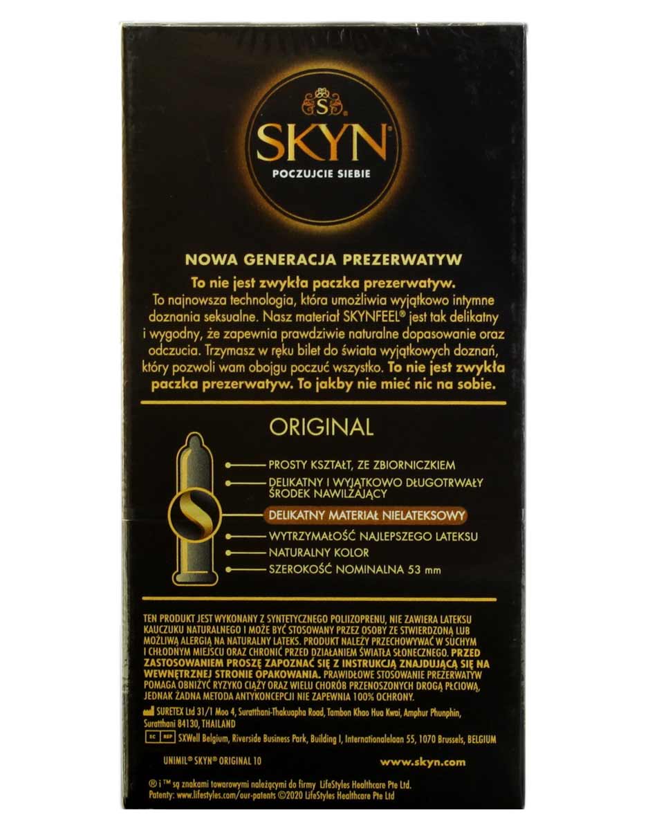 Матовий чорний картон із золотим логотипом SKYN та написом Original, 10 шт, польська версія