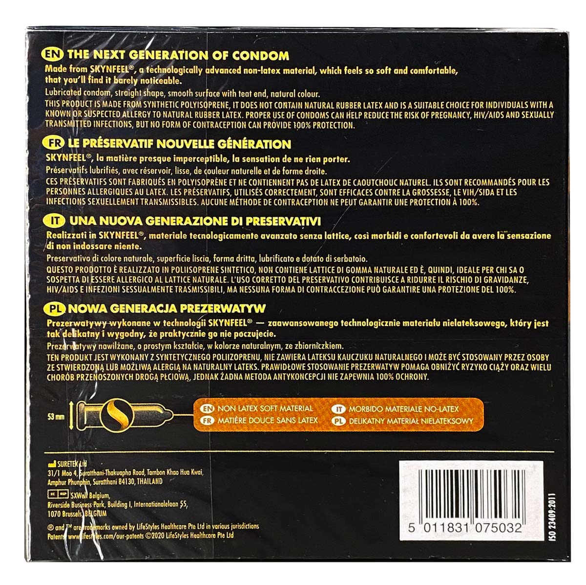 Матовий чорний картон з написом SKYN Original та цифрою 40 у золотистому колі