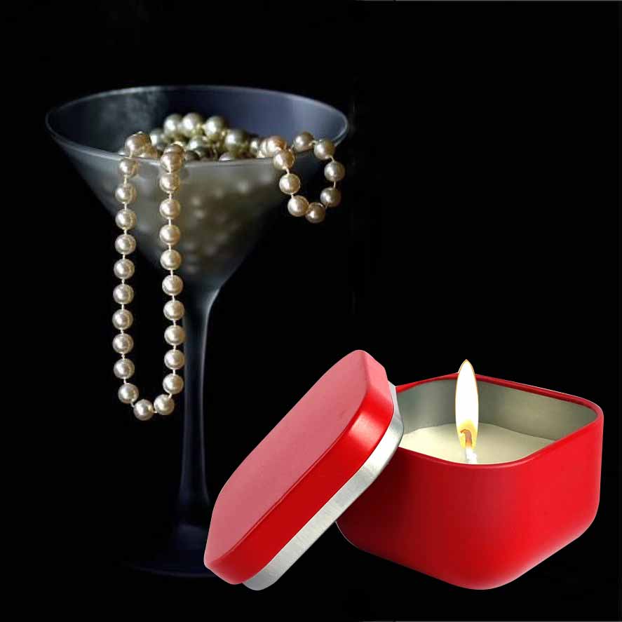 Червона баночка масажної свічки Полум'я спокуси 50 мл з білою етикеткою