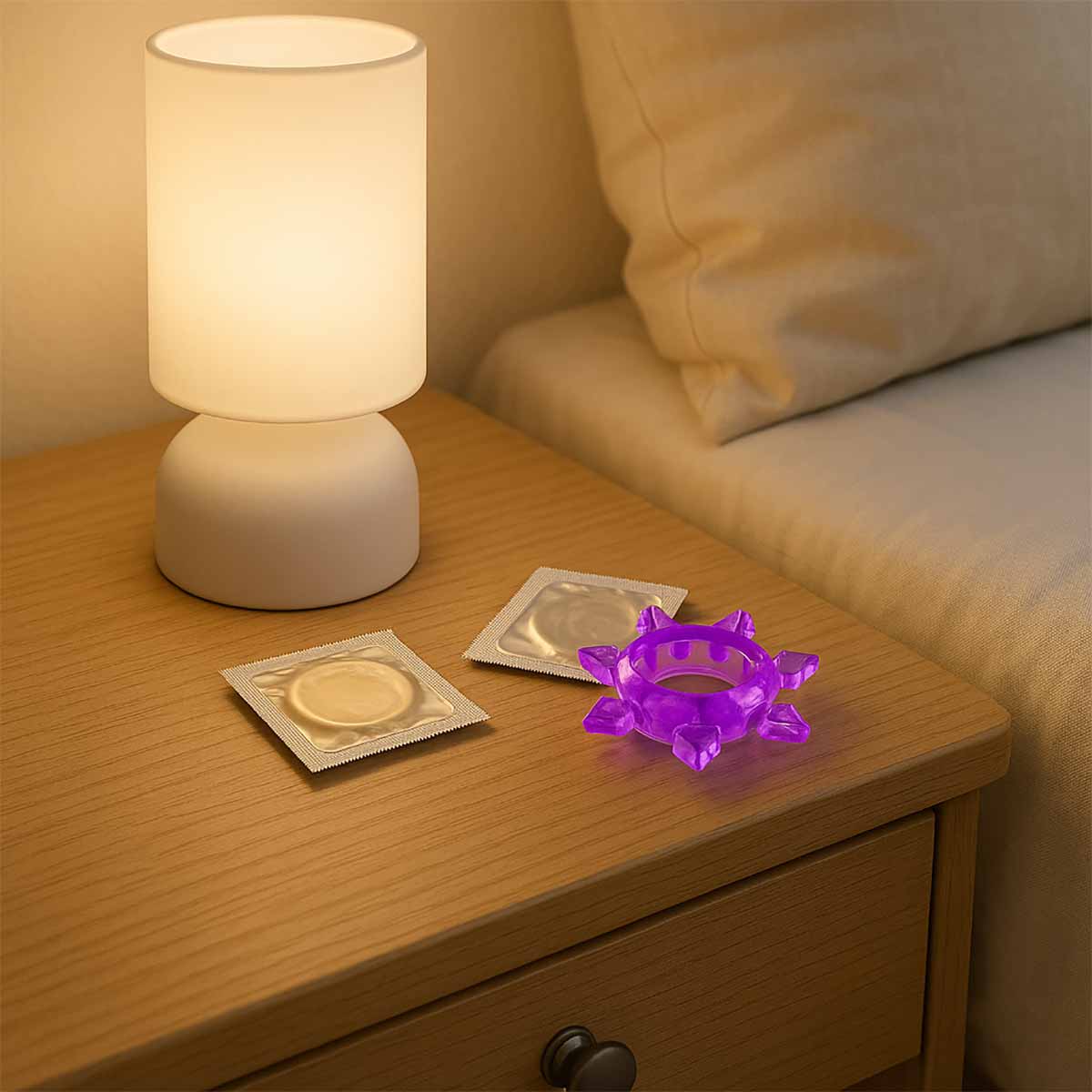 Прозоре силіконове ерекційне кільце з шипами на білому фоні, одна штука