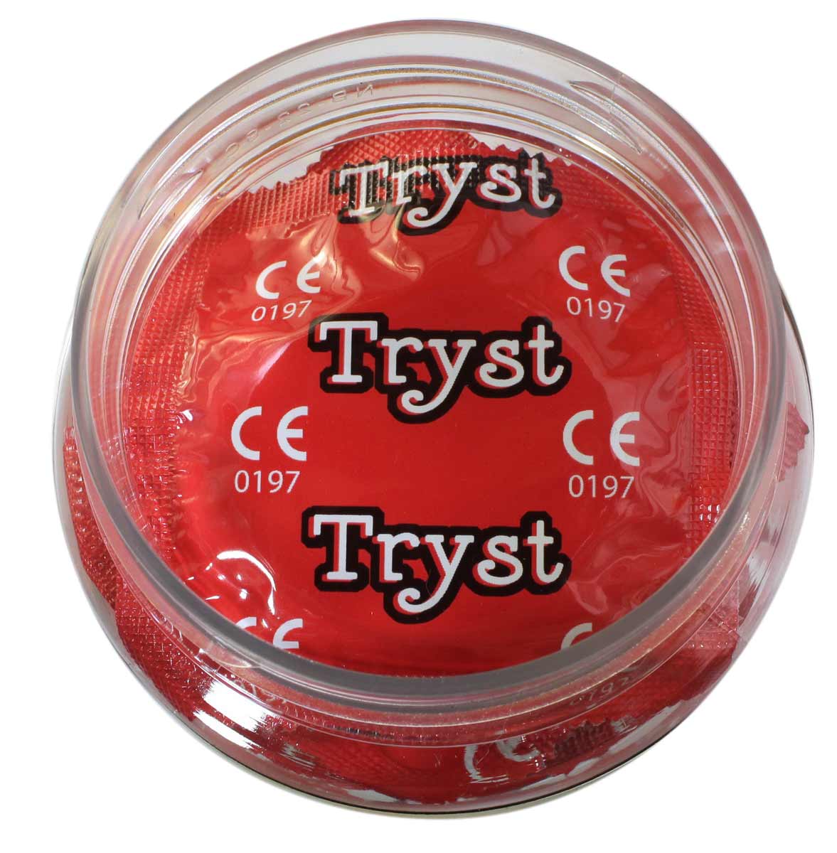 Прозрачная пластиковая банка с презервативами TRYST 'Кое-что к чаю...' 15 штук