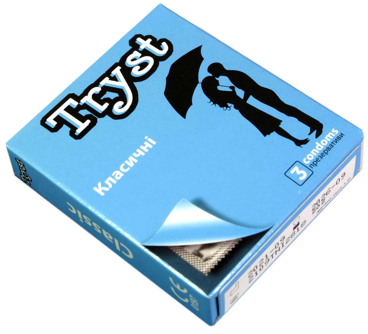 Черная упаковка TRYST Classic с серебристой надписью и оранжевым логотипом, 3 презерватива