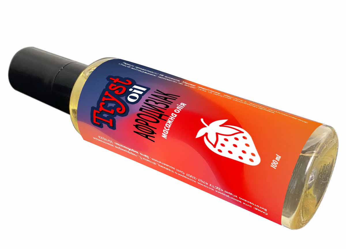 Прозорий флакон з червоною рідиною TRYST Афродизиак Полуниця 100мл