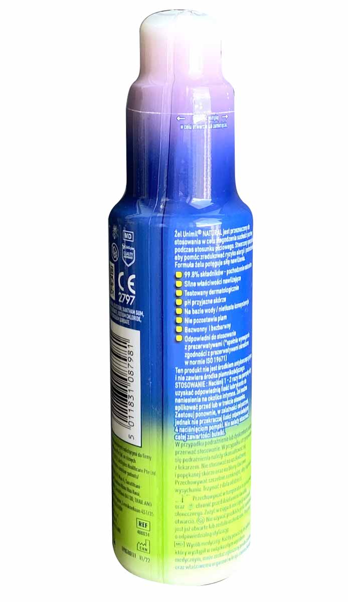 Прозорий флакон лубриканту UNIMIL NATURAL 100мл з білою кришкою та зеленим написом