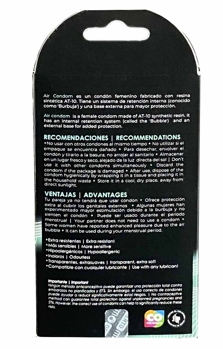 Біло-блакитна упаковка UNIQ Air Female, напис 3 condoms, жіночі презервативи
