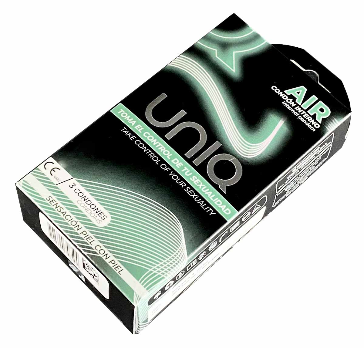 Біло-блакитна упаковка UNIQ Air Female, напис 3 condoms, жіночі презервативи