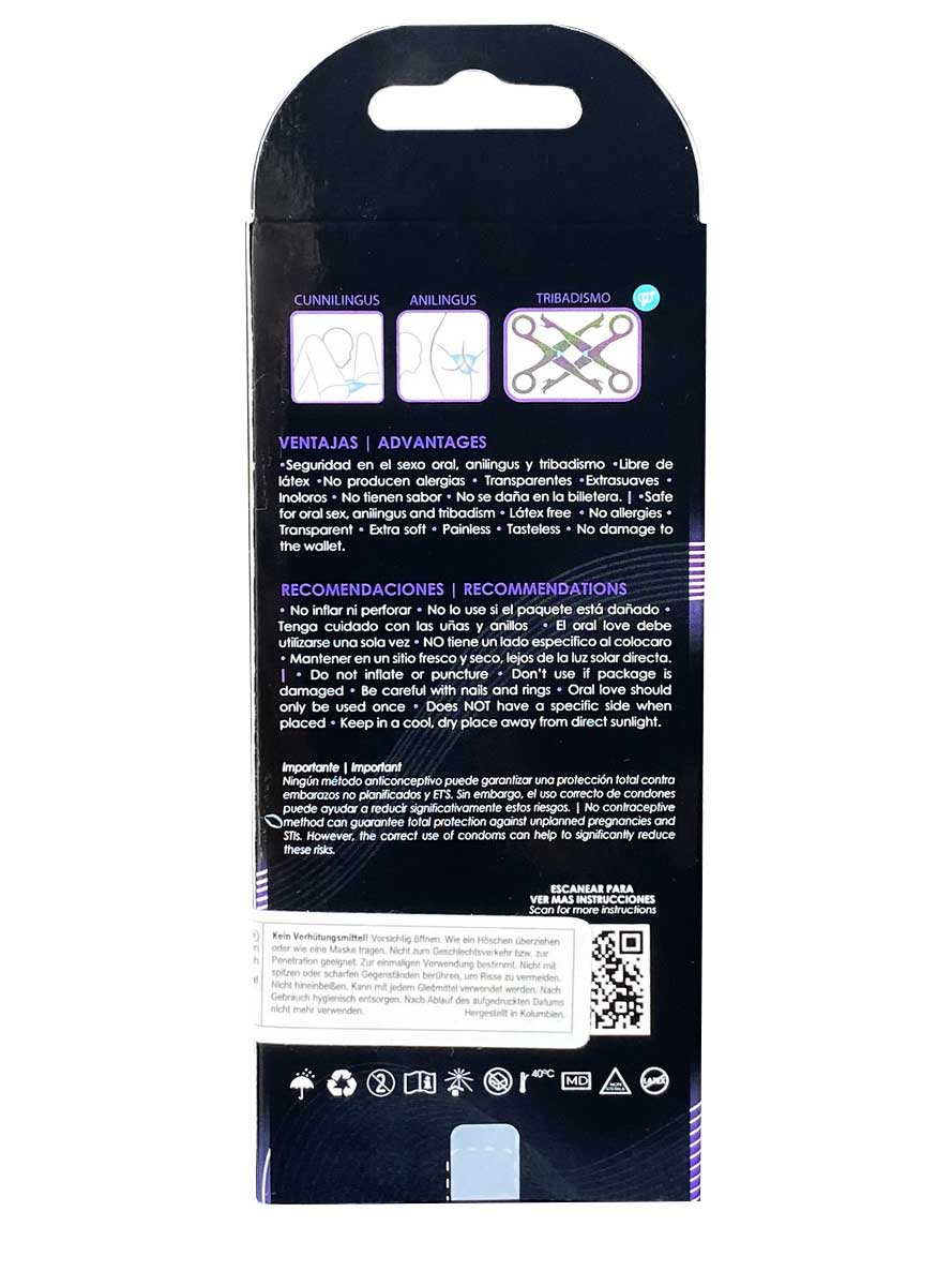 Біла упаковка UNIQ Oral Dental Dam з трьома масками без латексу, фіолетові акценти