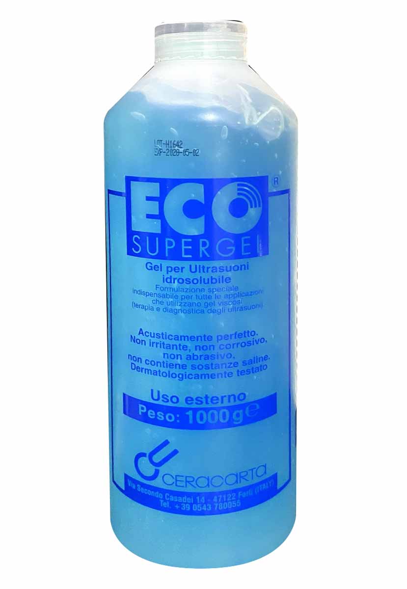 Блакитний флакон ECO SUPERGEL 1000г з білою етикеткою та синіми написами