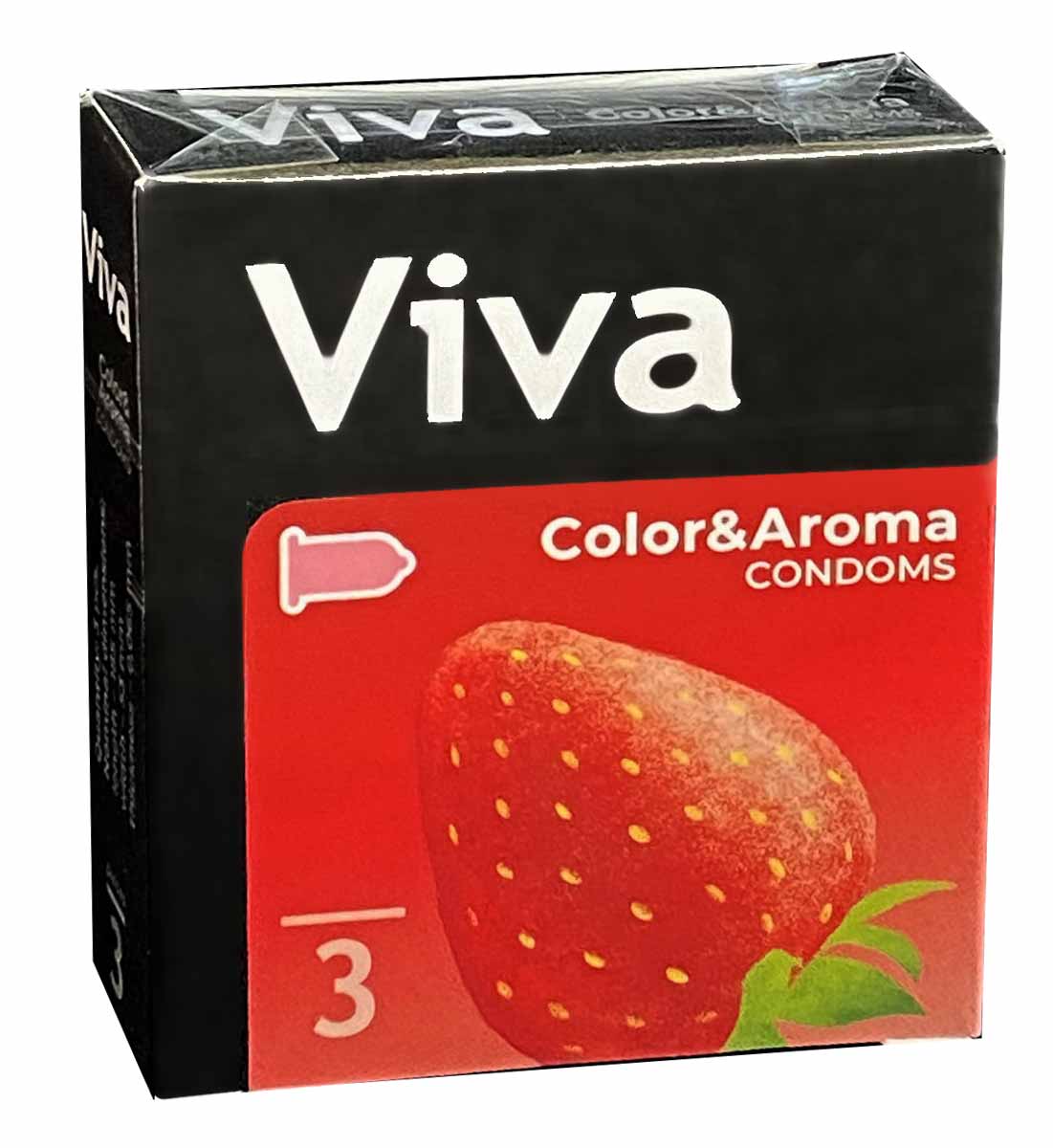 Яскрава кольорова коробка Viva з написом Color, ароматизовані презервативи 3 шт