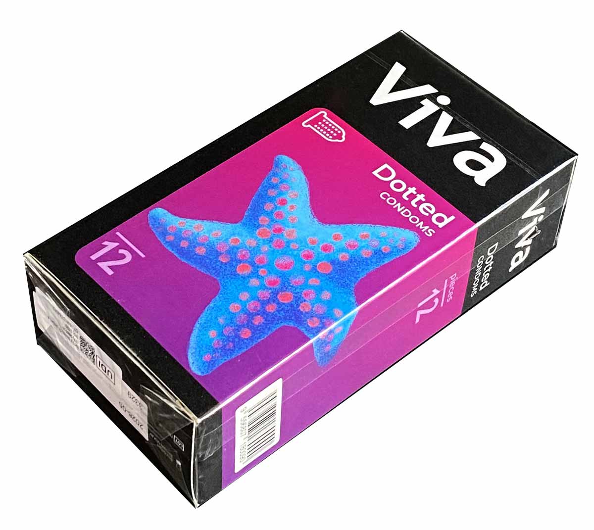 Чорна коробка Viva Dotted із синіми та білими елементами, 12 презервативів