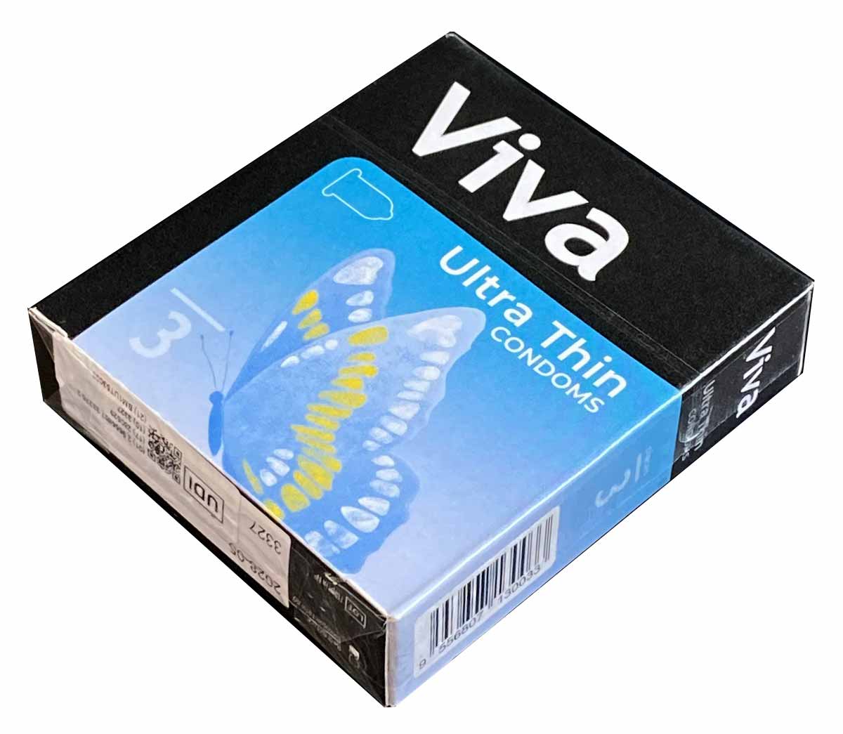 Темно-синяя упаковка Viva Ultra Thin с белым и голубым текстом, надпись 3 шт